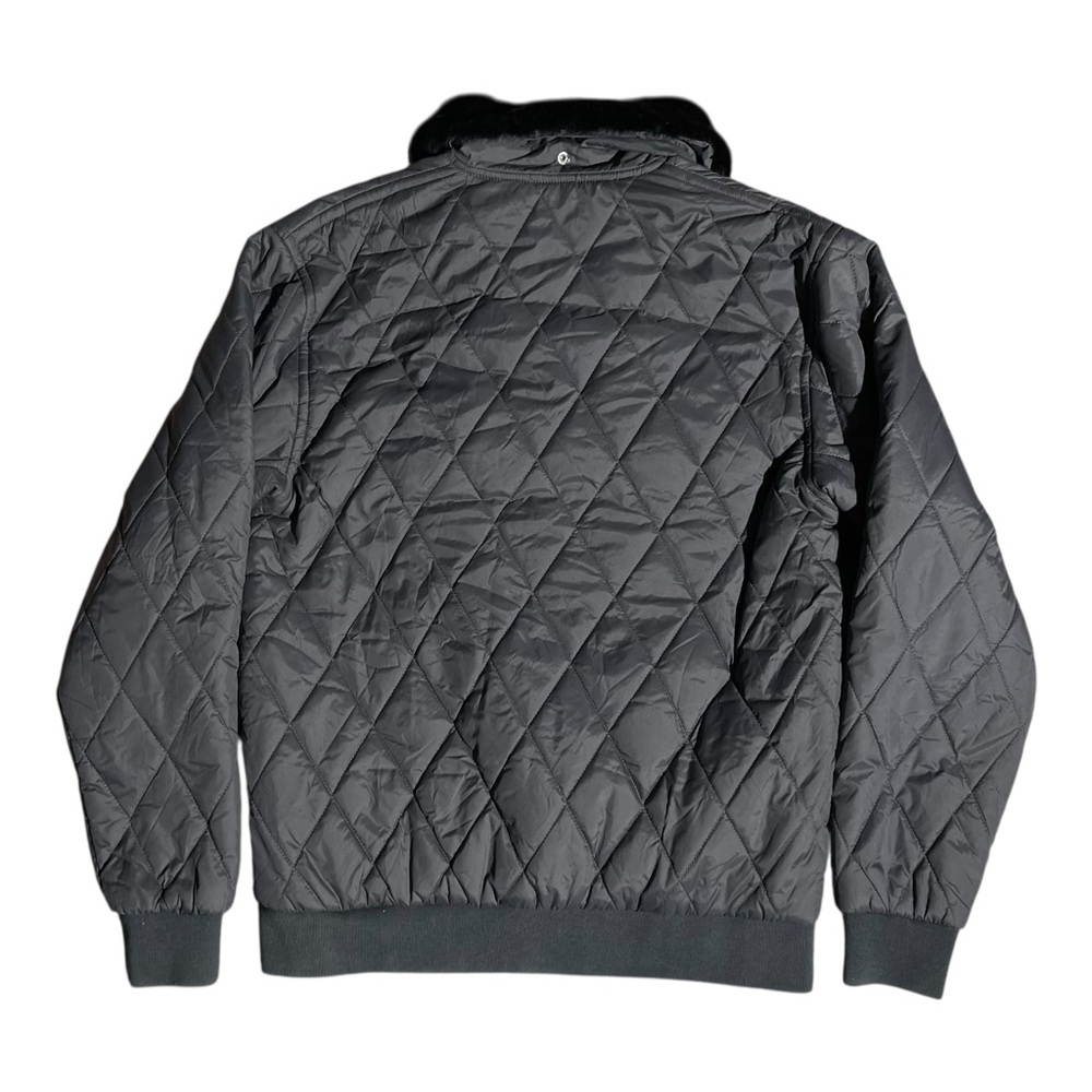 Stussy Quilted Bomber Jacket Faux Fur Collar Gray Black - Picture 2 of 6